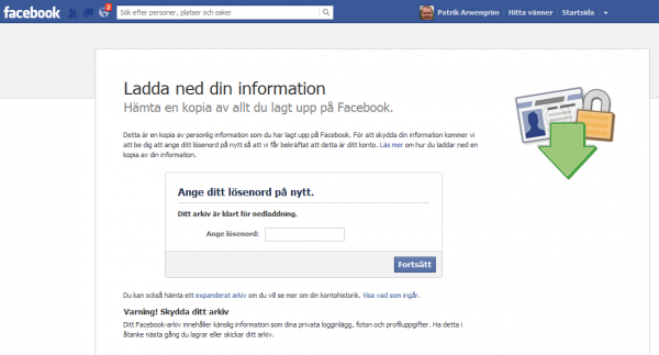 Fjärde steget för nedladdning info Facebook