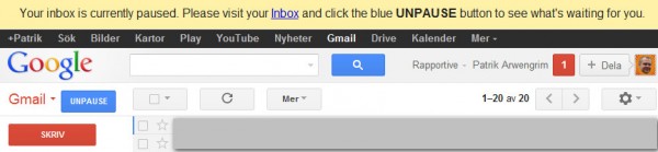 Gmail är nu under paus
