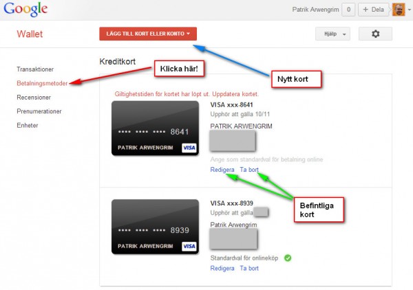 Betalningsinformation för Google Play - Google Wallet