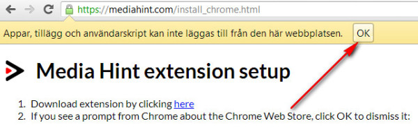 Appar och tillägg kan ej läggas till i Chrome