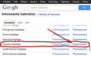 Svenska helgdagar i Google Kalender