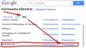 Svenska veckonummer Google Kalender