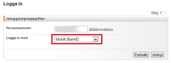Välj mobilt bankID